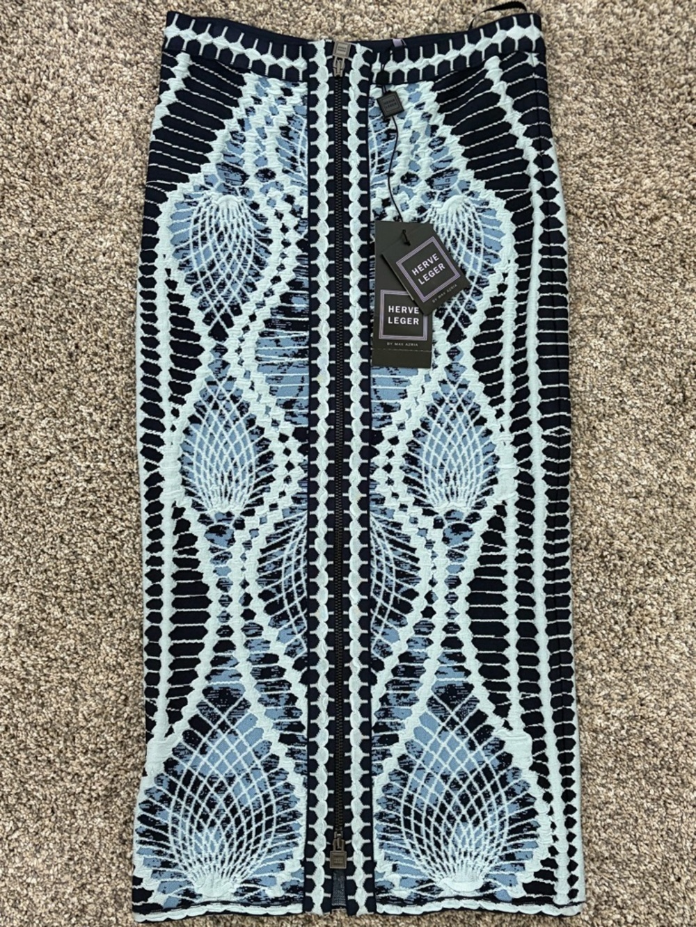 Herve Leger Black and Light Blue Geometric Bandage Pencil Skirt